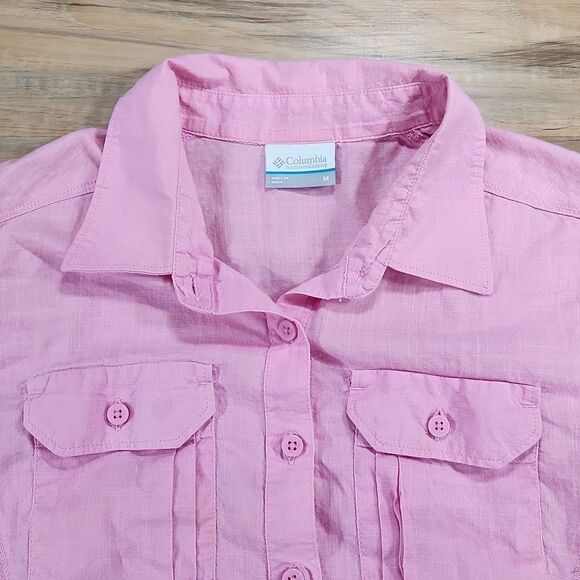 🐞Columbia Pink Camp Henry Buttoned Short Sleeve Top Medium - Picture 4 of 16